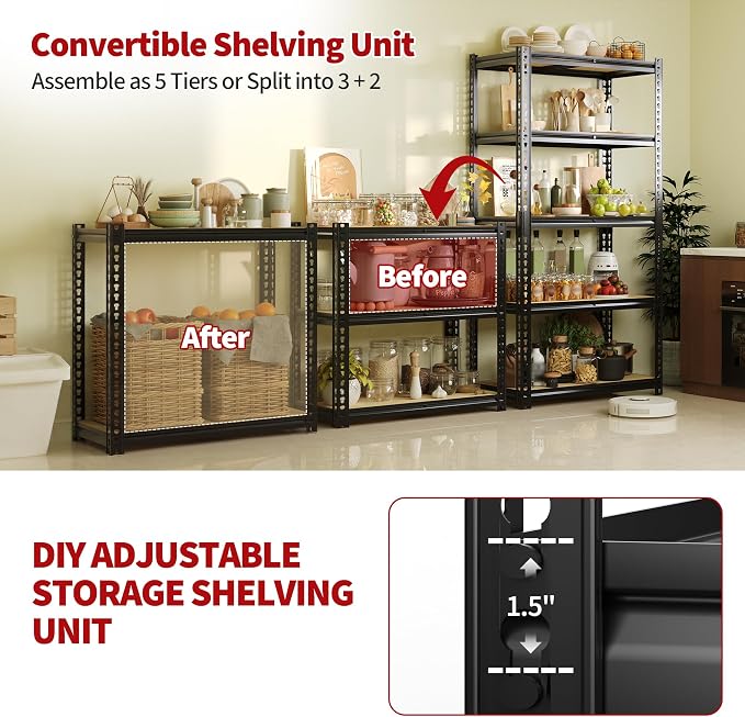 Heavy Duty Garage Storage Shelves, 2500 Lbs Capacity, 5-Tier Adjustable Storage - Image 5