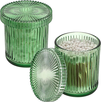 2 Pack Glass Qtip Holder with Lid, Qtip Dispenser Bathroom Storage Jars- Glass by Unknown