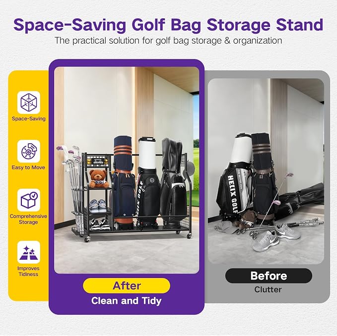 Golf Bag Storage Garage Organizer, Golf Bag Storage Stand and Other Golfing - Image 5