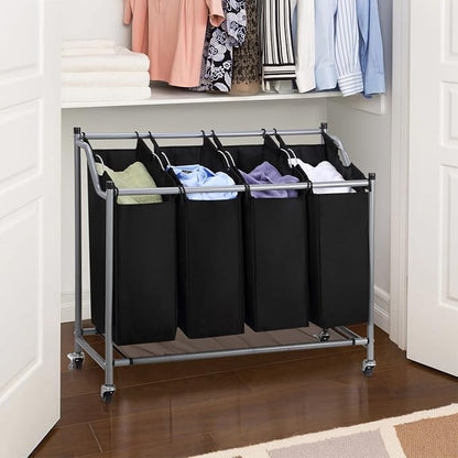 Laundry Sorter Cart 4-Bag Classics Rolling Laundry Hamper, Sturdy Frame - Image 2