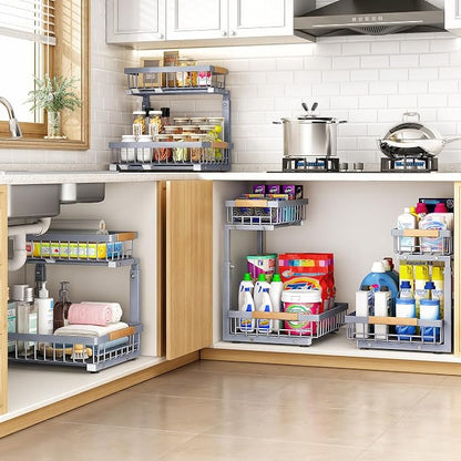 PXRACK Under Sink Organizer, Adjustable Height, 2 Tier Pull Out Under Cabinet - Image 8