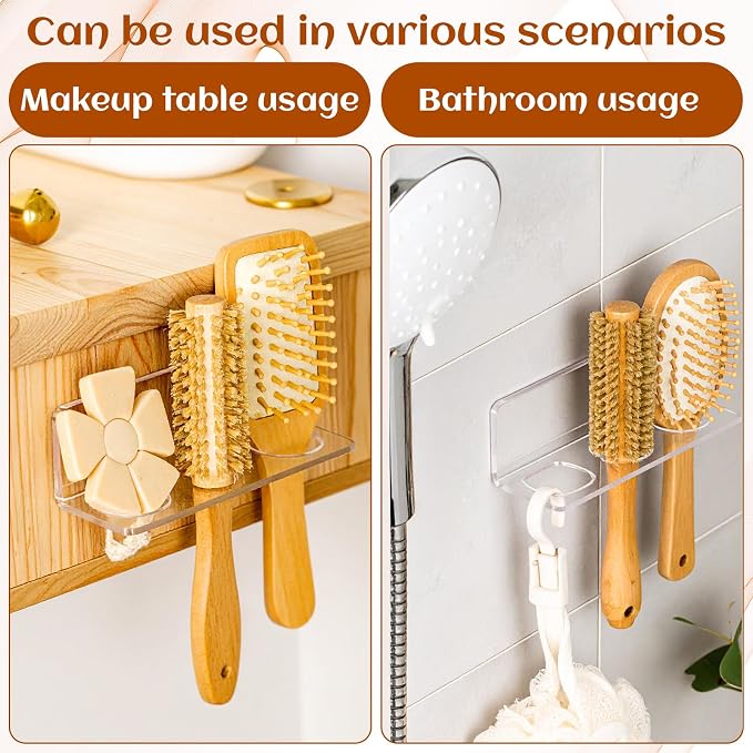 2pcs Acrylic Hair Brush Holder for Bathroom Adhesive Hair Tool Organizer - Image 4