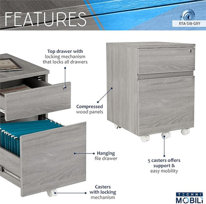 Techni Mobili Rolling Lock and Storage 2 Drawer Vertical Filing Cabinet - Image 4