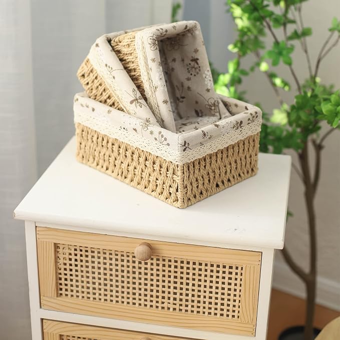 YRMT Storage Baskets Set of 3, Decorative Paper Rope Woven storage Baskets - Image 7
