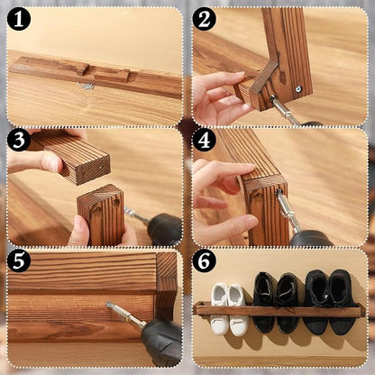 Wenqik 2 Pcs Wall Mounted Wooden Shoe Rack 30 Inch Rustic Wood Wall Hanging - Image 3