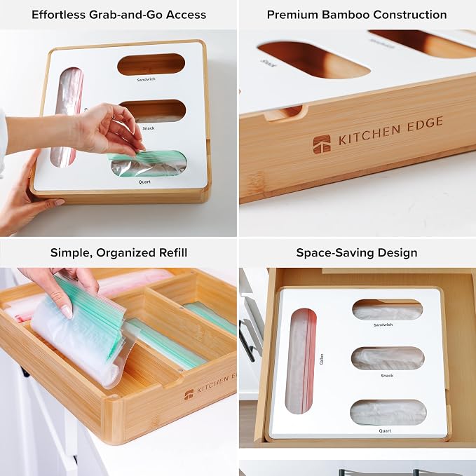 Premium Bag Organizer – Kitchen Edge 4-Slot Bamboo Organizer - Image 3