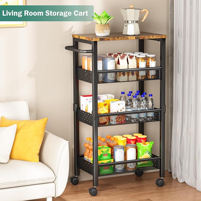 Utility Slim Storage Cart with Wheels, 4-Tier Narrow Rolling Organizer Shelf - Image 6