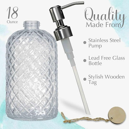 JASAI 18Oz Gem Patterned Clear Glass Soap Dispenser - Image 2
