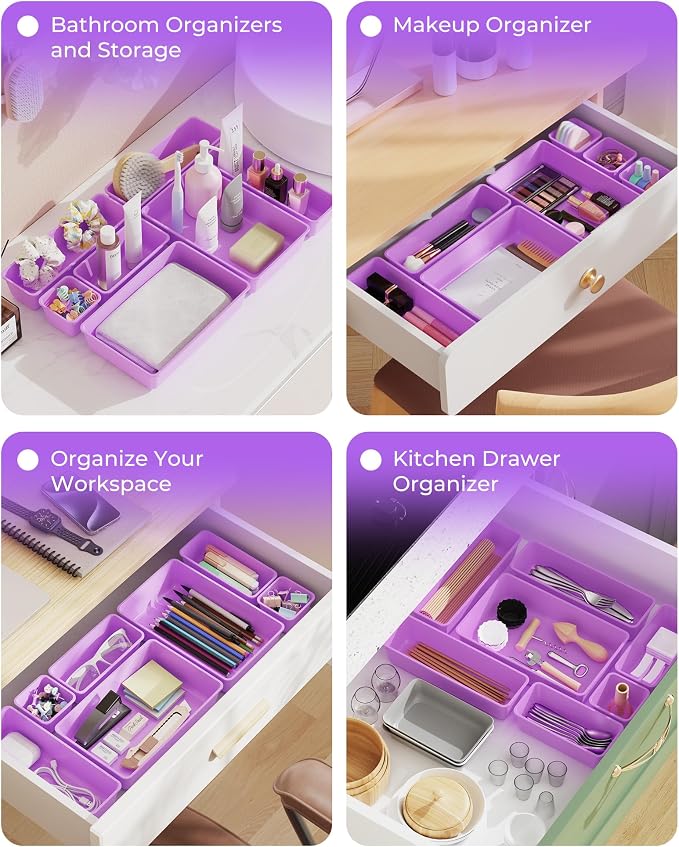 BiuLeon 25 PCS Plastic Drawer Organizers Set, 4-Sizes Vanity and Makeup - Image 7