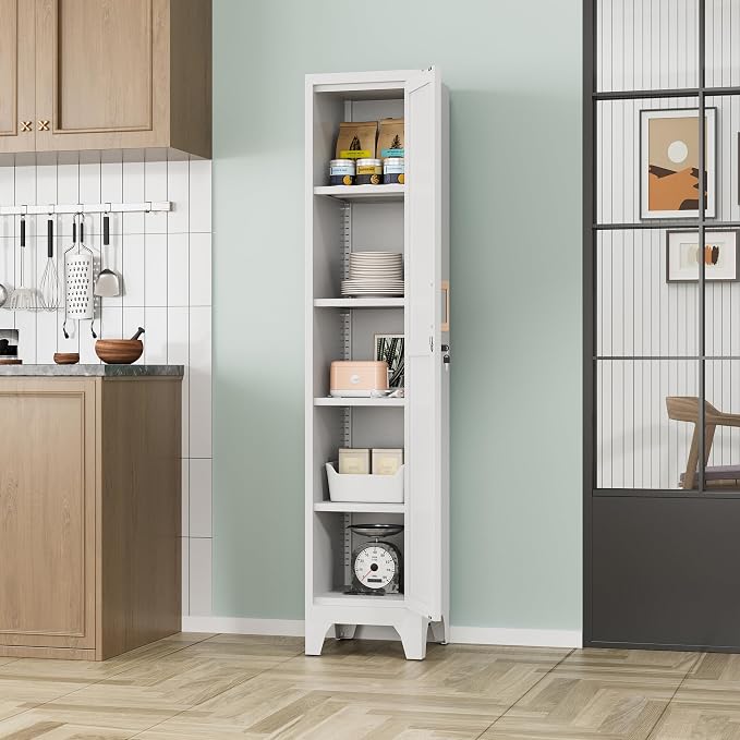 67"H White Metal Locker with 1 Lockable Door and 4 Adjustable Shelves - Image 2