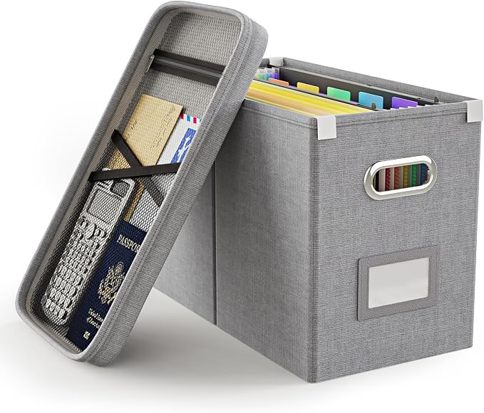 File Organizer Box with Lid, Hanging Filing File Box with Mesh Pocket, Document by Oterri