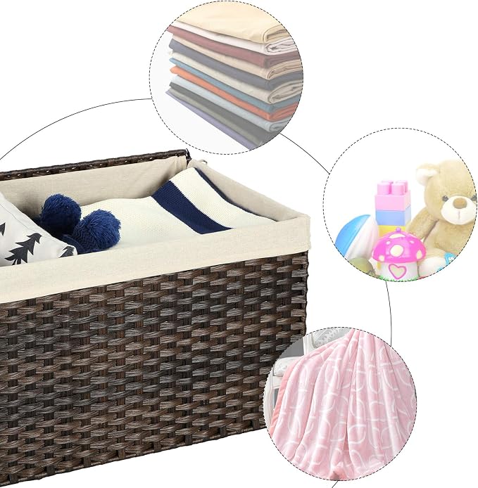 SONGMICS Storage Basket with Lid, Woven Blanket Storage Bin with Handles - Image 8