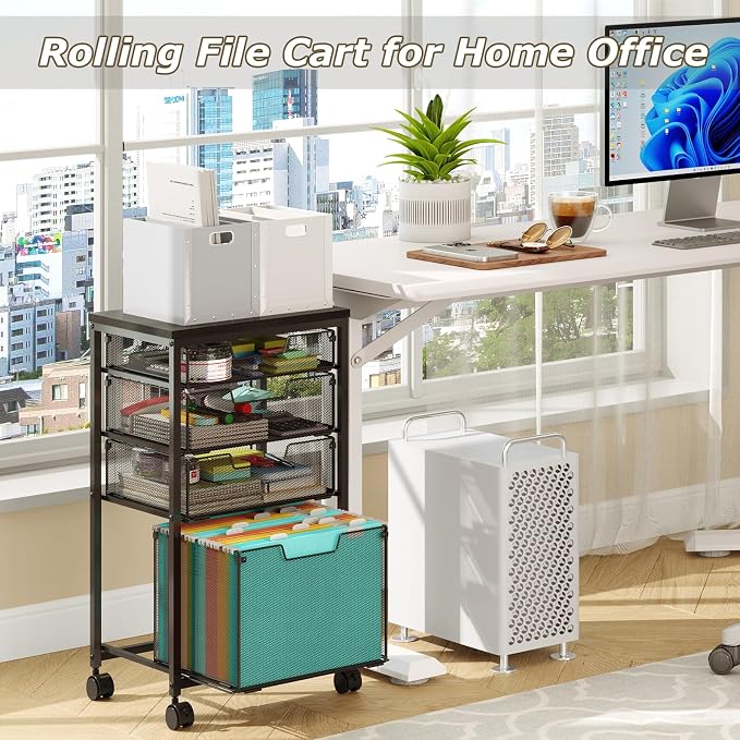 Sbanmao Rolling File Cart with 4 Storage Drawers, Mobile File Cabinet with - Image 6