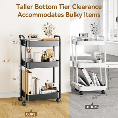YASONIC 3-Tier Metal Rolling Cart, Sturdy Storage Utility Carts - Image 5
