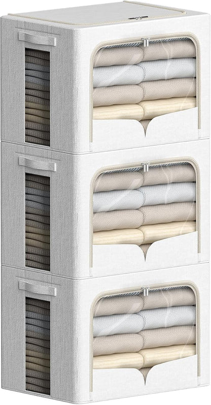 FHSQX 3 Pack Clothes Storage Bins Foldable Metal Frame Storage Box Stackable by FHSQX