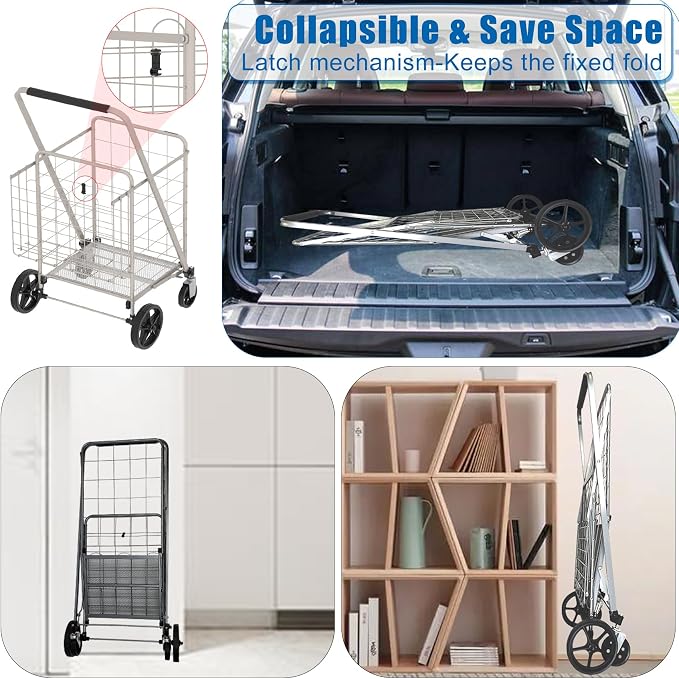 Shopping Cart for Groceries, 320lbs Jumbo Grocery Carts - Image 5