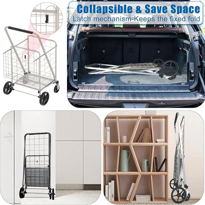 Shopping Cart for Groceries, 320lbs Jumbo Grocery Carts - Image 5