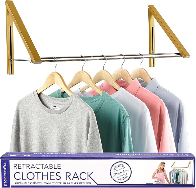 Double Foldable Clothing Rack w/ Extension Rod, Wall-Mounted Retractable by StockYourHome