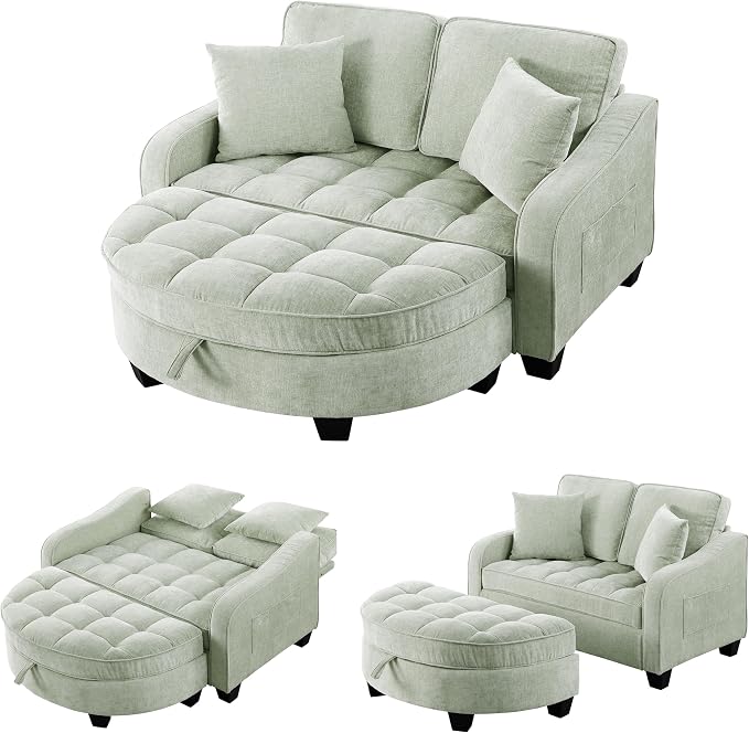 ERYE Chenille Tufted Loveseat Sofa and Ottoman Set, Tufted Recliner Sleeper - Image 12