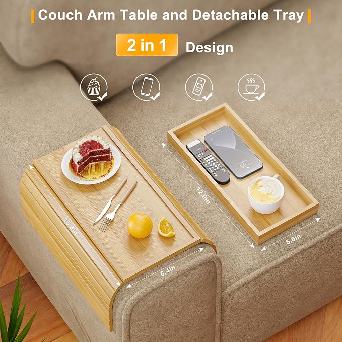 Bestjing Bamboo Sofa Armrest Tray Table - Image 2
