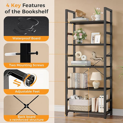 DUMOS 5-Tier Bookshelf, Modern Tall Bookcase Book Shelf | Open Storage Display - Image 8
