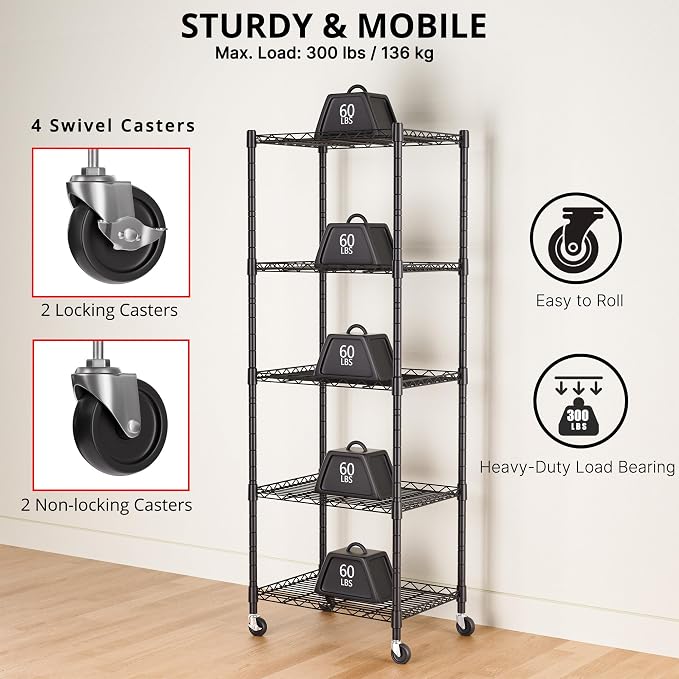 REGILLER 5-Wire Shelving Metal Storage Rack Adjustable Shelves, Standing - Image 6