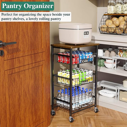 4-Tier Small Kitchen Storage Cart on Wheels, Metal Fruit Basket Stand - Image 9
