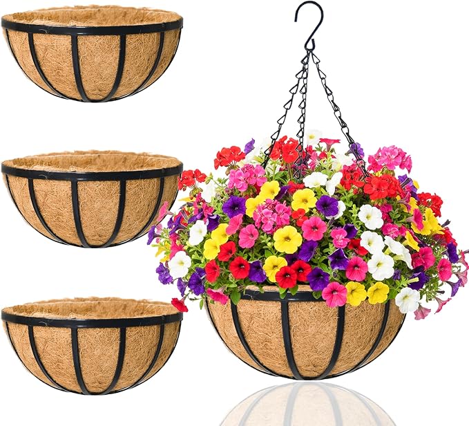Hanging Planters for Outdoor Plants 4 Pack 14 inch Metal Hanging Flower Basket by XXFBJNMD