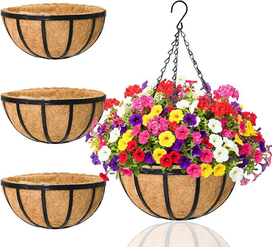 Hanging Planters for Outdoor Plants 4 Pack 14 inch Metal Hanging Flower Basket by XXFBJNMD