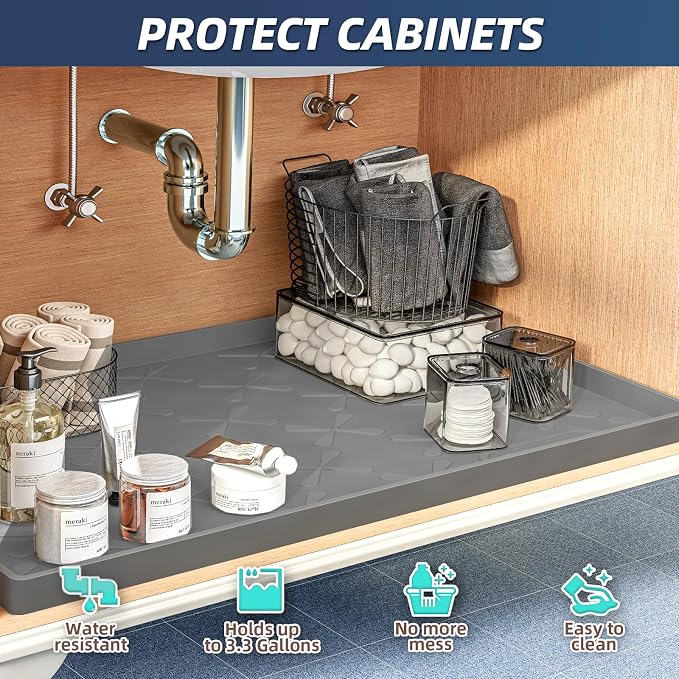 SIKADEER 19" x 19" Under Sink Mat Waterproof, Silicone Mat Kitchen Drawer Shelf - Image 3