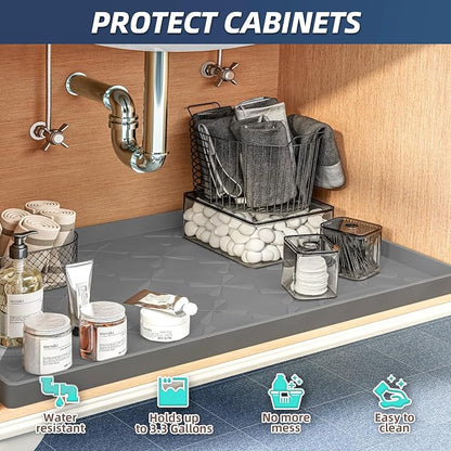 SIKADEER 19" x 19" Under Sink Mat Waterproof, Silicone Mat Kitchen Drawer Shelf - Image 3