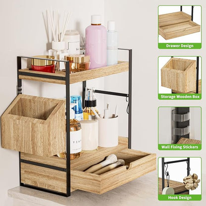 2-Tier Bathroom Counter Organizer, Wooden Vanity Shelf - Image 4