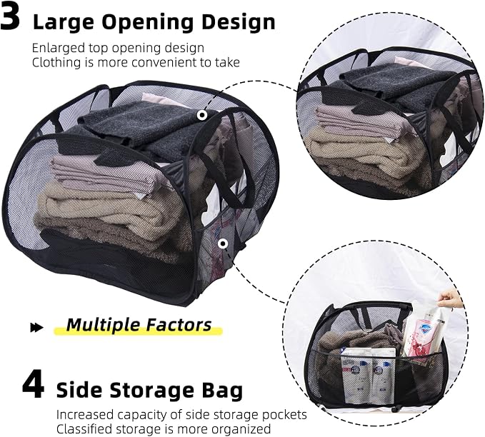 Collapsible Laundry Basket, 90L Mesh Pop-up Hamper - Image 4