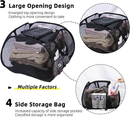 Collapsible Laundry Basket, 90L Mesh Pop-up Hamper - Image 4