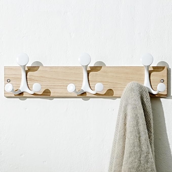 SKOLOO 17-Inch Natural Wood Coat Rack Wall Mount - Image 2