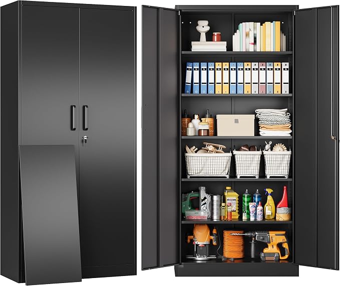 Metal Storage Cabinet with 2 Doors and 6 Shelves, Locking File Cabinet by SISESOL