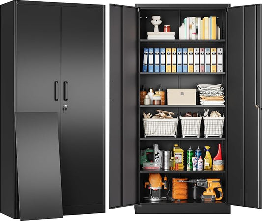 Metal Storage Cabinet with 2 Doors and 6 Shelves, Locking File Cabinet by SISESOL
