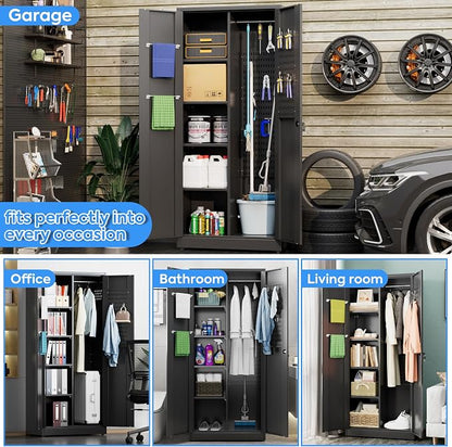 SUXXAN Broom Closet Storage Cabinet 71.4"x 33.9"x16.9", Metal Cleaning Cabinets - Image 7
