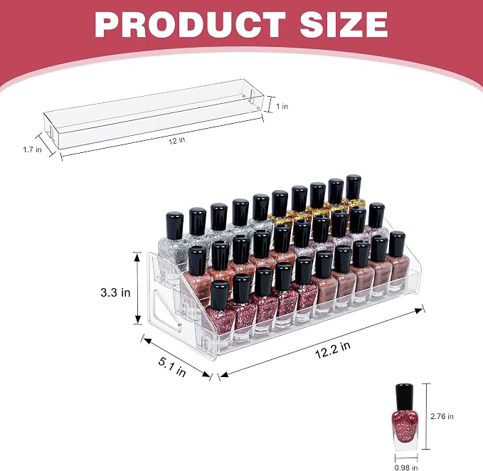 3-Tier Clear Acrylic Nail Polish Storage, Holds 24-48 Bottles, Sunglasses - Image 2