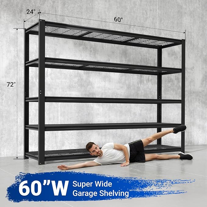 FLEXIMOUNTS 60" W Garage Shelving, 5 Tier Storage Shelves Load 1500LBS - Image 2