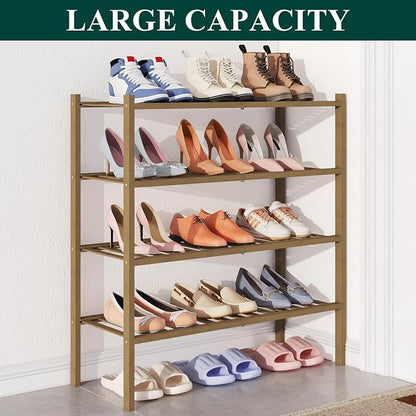 Smiry Bamboo Shoe Rack for Closet, 4 Tier Wooden Stackable Shoe Organizer - Image 5