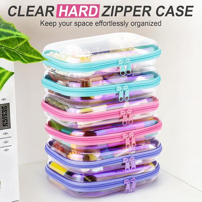 Sanwuta 6 Pcs Clear Hard Zipper Case Hard Plastic Zipper Pouches Transparent - Image 5