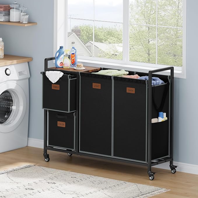 Hoctieon 4 Section Laundry Cart, 48 Gal. Laundry Hamper - Image 2