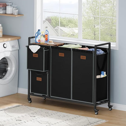 Hoctieon 4 Section Laundry Cart, 48 Gal. Laundry Hamper - Image 2