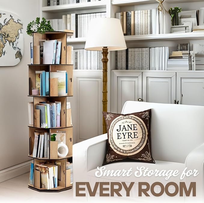 Vigo Wood 5 Tier Rotating Bookshelf Tower - Image 6