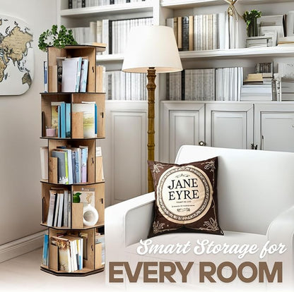 Vigo Wood 5 Tier Rotating Bookshelf Tower - Image 6