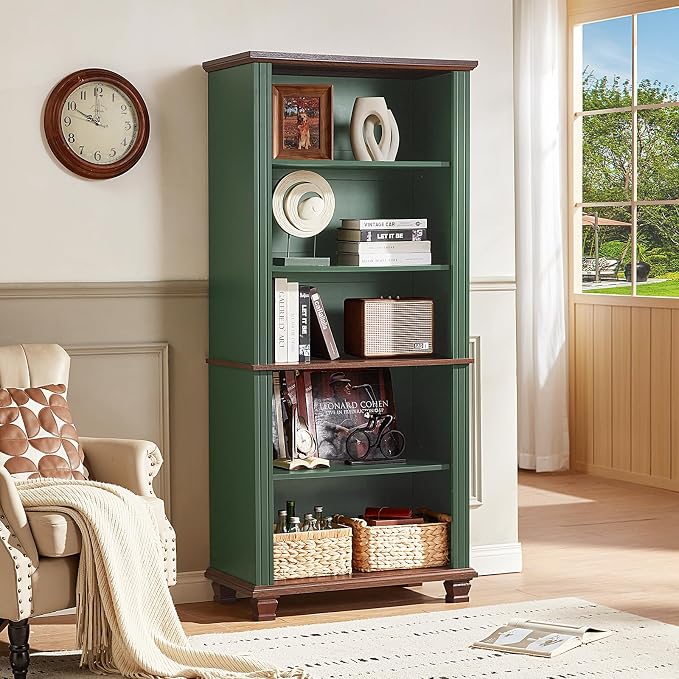 70" Tall Green Bookshelf, 5 Tier Wooden Book Shelf - Image 2