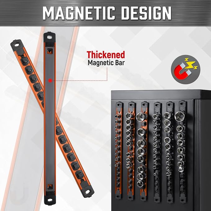 ALOANES 6-Piece Magnetic Socket Organizer, Heavy Duty Aluminum Socket Rails - Image 4