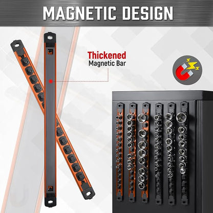 ALOANES 6-Piece Magnetic Socket Organizer, Heavy Duty Aluminum Socket Rails - Image 4