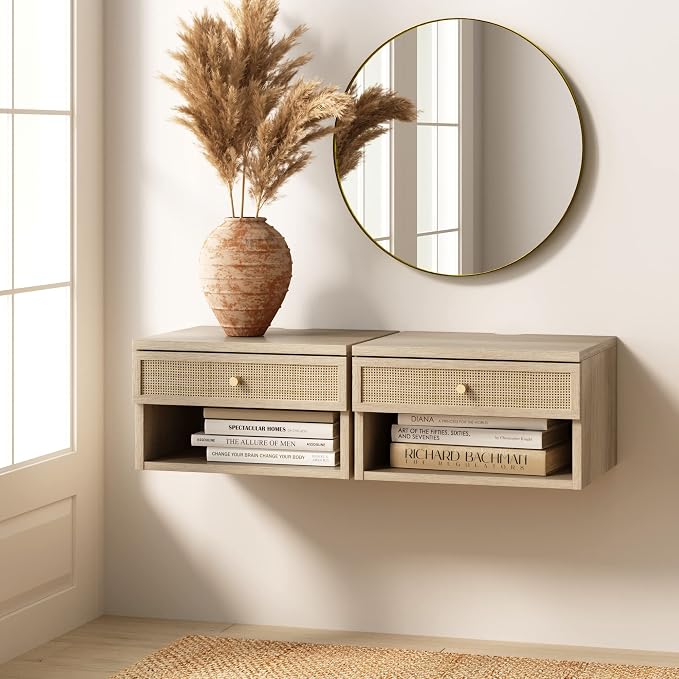 Nathan James Jackson Wall Mounted Rattan Floating Bedroom Nightstand - Image 3